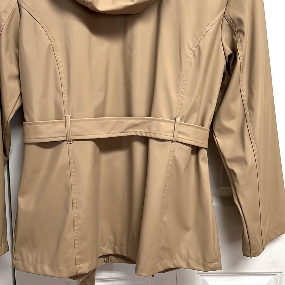 Vintage Rave Tan Zip Up Hooded Pocket Belted Raincoat size L - Picture 6 of 7